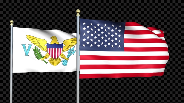 Virgin Islands - Us And United States Two Countries Flags Waving alt