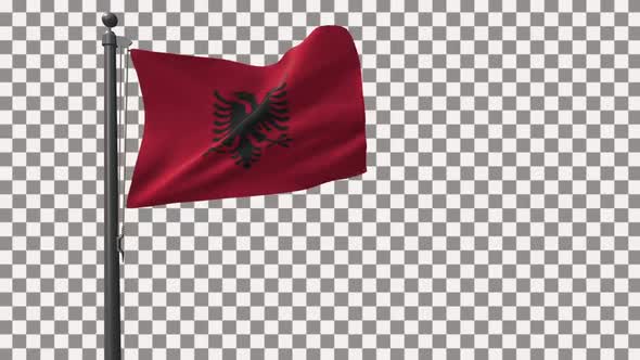 Albania Flag On Flagpole With Alpha Channel HD alt