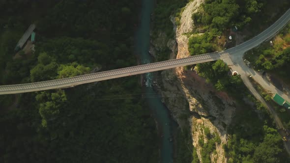 Djurdjevic Bridge Over the Tara River in Northern Montenegro. Aerial Footage