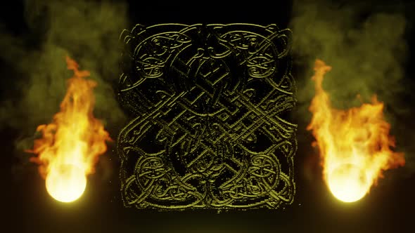 Celtic Knot Golden Engraving With Fire Motion Graphics Background