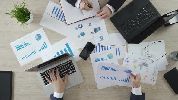 Corporation Managers Working on Computer, Writing in Notepad, Business Project alt