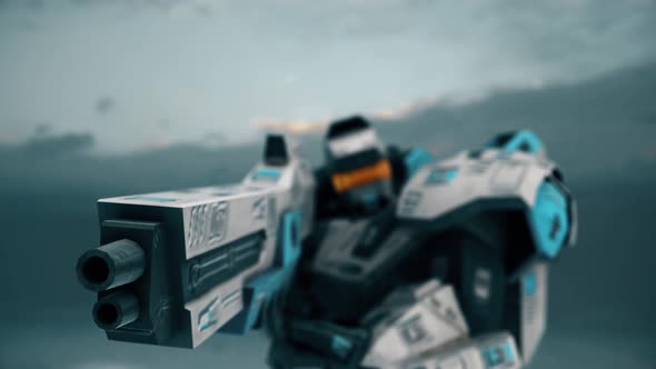 Robot With A Big Gun Shooting 4k alt