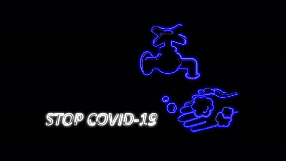 Abstract seamless Stop Coronavirus hand wrinkling. video animation. Video animation of glowing neon