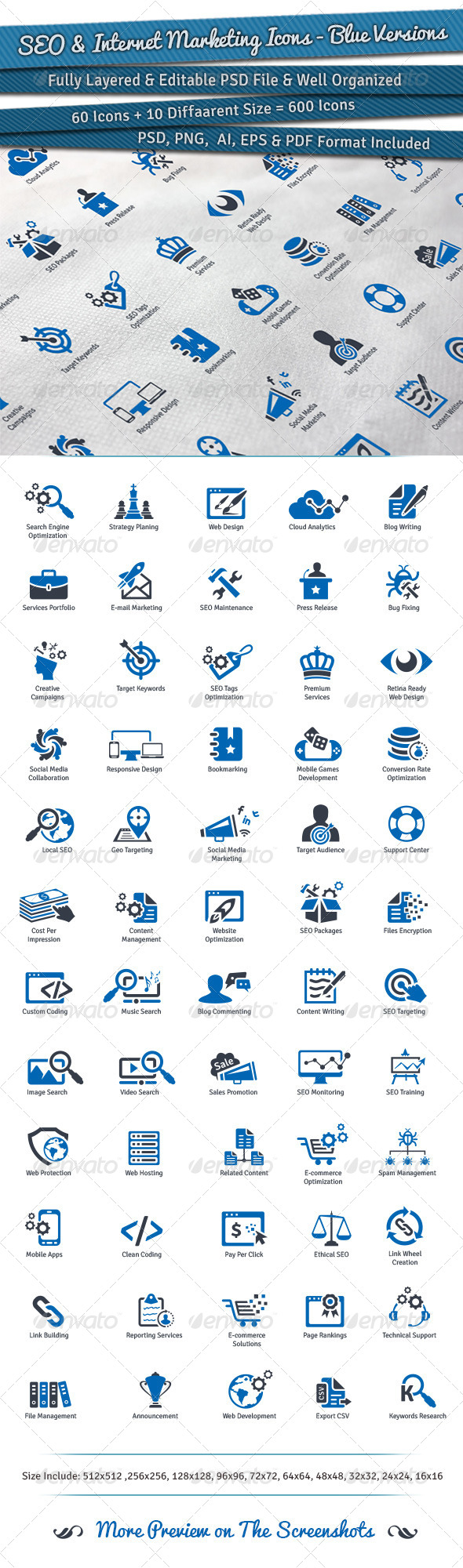 SEO & Internet Marketing Icons | Blue Versions - Web Icons