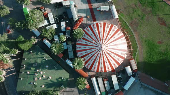 Top down view of bright big top in the park