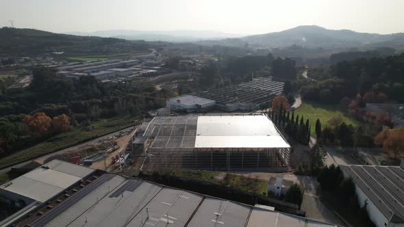 Aerial view of industrial buildings. Aerial top view of industrial area infrastructure alt