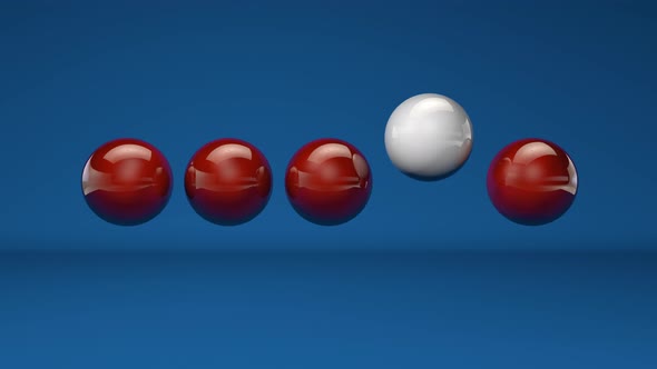 4 Red Ball and One White on a Blue Background 3D Animation