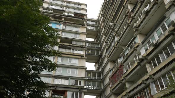 Unusual Balconies on a High Residential Building View From Below