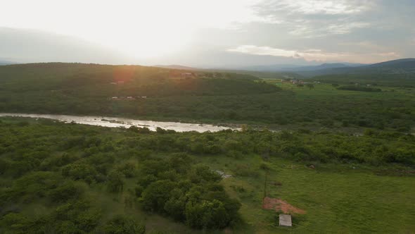 Sunset, River, Landscape, Mountains