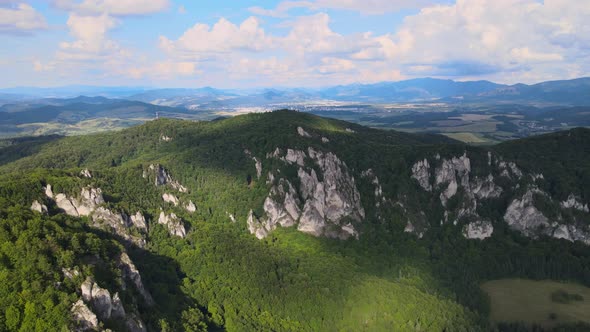 Aerial view of the Sulov rocks nature reserve in the village of Sulov in Slovakia alt