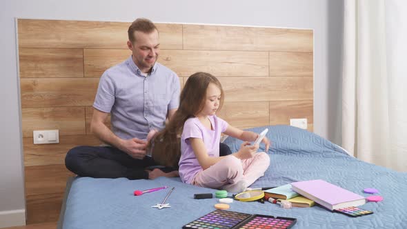 Responsible Good Father Dad Braiding Little Daughters Hair Preparations for School alt