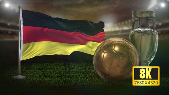 8K Germany Flag With Football and Cup Background Loop alt