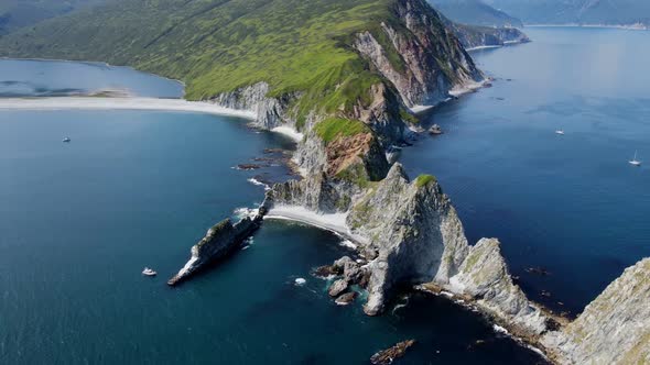 a bay with narrow rocks in Kamchatka