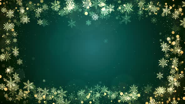 Christmas Snowflakes Frame on Green Background