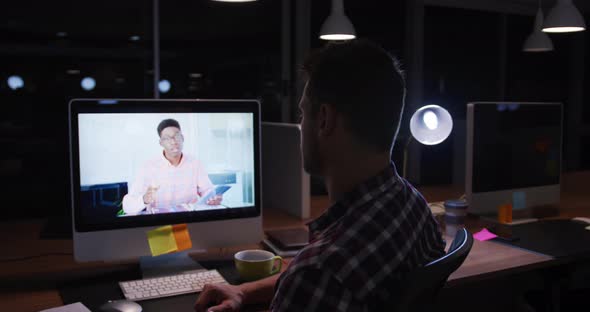 Businessman making video conferencing in a modern office alt