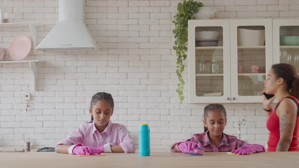 Little Housekeeping Girls Tired of Household Chores alt