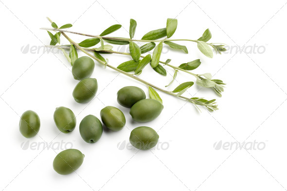 green olives with olive branch - Stock Photo - Images