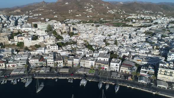 Village of Chora on the island of Naxos in the Cyclades in Greece from the sky alt