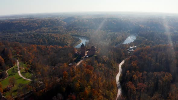 Aerial View of the Sigulda City in Latvia During Golden Autumn alt