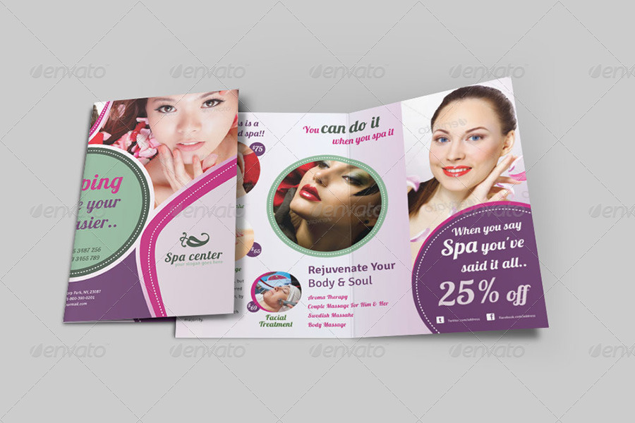 Spa & Beauty Saloon Bi-fold Brochure | Volume 7, Print Templates ...