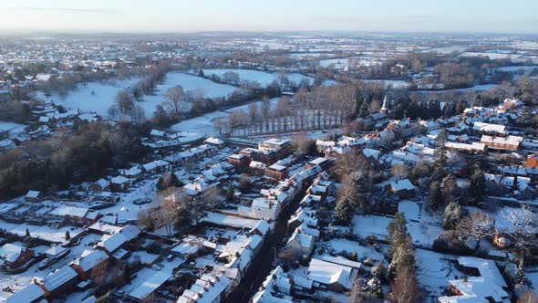 Kenilworth Old Town Aerial Church Abbey Fields Snow Scene In Winter