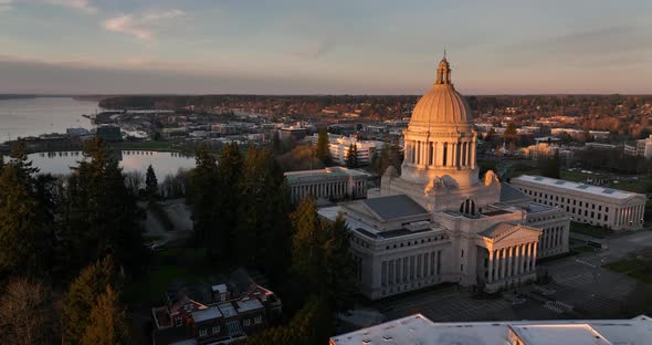 Olympia Washington State Capital Dome Aerial Elevate 4K UHD