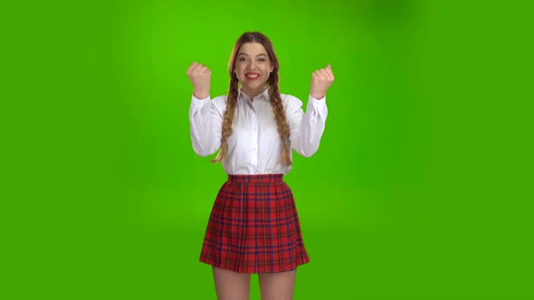 Student Is Happy with the Victory . Green Screen alt