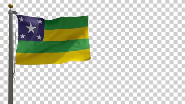 Sergipe Flag (Brazil) on Flagpole with Alpha Channel - 4K alt