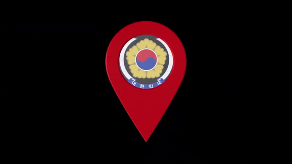 3D Rotating Pin Icon Animation South Korea With Coat Of Arms Alpha Channel 2K alt