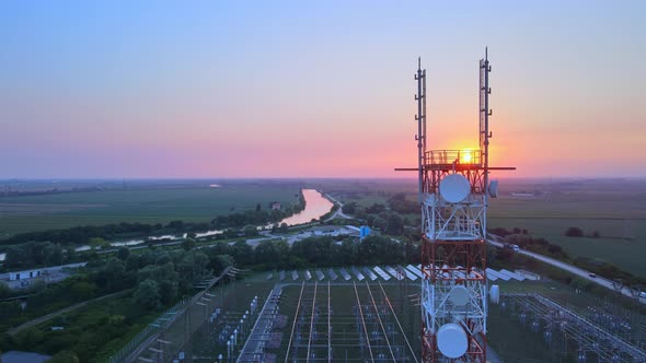 Aerial view of a telecommunications cell tower alt