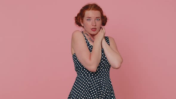 Scared Fearful Young Redhead Woman Suffering Phobia Anxiety Disorder Expresses Fear Stress Panic alt