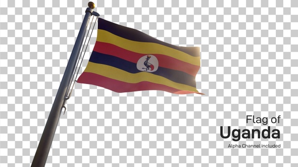 Uganda Flag on a Flagpole with Alpha-Channel alt