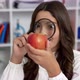 Smiling Kid in School Uniform Looking Through Magnifying Glass at Apple Discovery - VideoHive Item for Sale