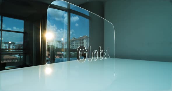 Glass Global Letters and Office in Background alt