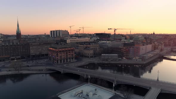 Stockholm City Buildings at Sunrise Aerial View
