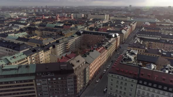 Stockholm City Rooftops and Street Aerial View