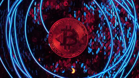 Gold Bitcoin Btc Coin Lies on Silver Background the Camera Moves Forward on the Subject alt