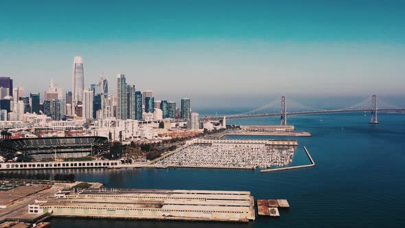 San Francisco Ball Park Bay Bridge Urban Elevate Aerial 4K UHD