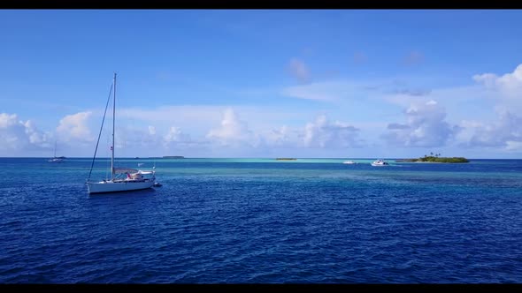 Aerial top view sky of exotic coast beach lifestyle by shallow ocean and white sandy background of j alt