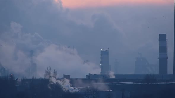 Fuming chimneys background. Industrial smog.