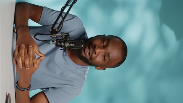 Vertical Video POV of Influencer Recording Video for Vlog Channel alt