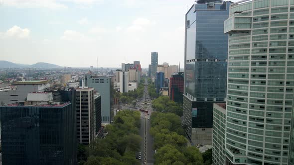 Drone view of Paseo de la Reforma in Mexico city alt