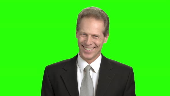 Business Man in Suit Widely Smile with Teeth. alt