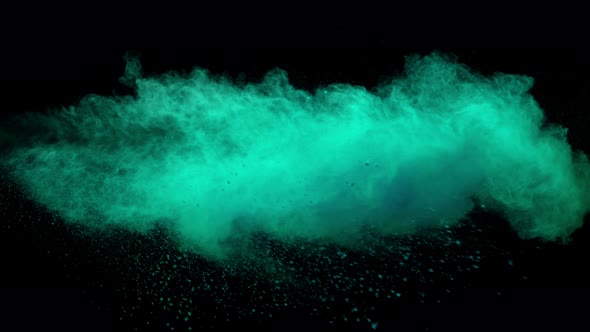 Super Slowmotion Shot of Green Powder Explosion Isolated on Black Background alt
