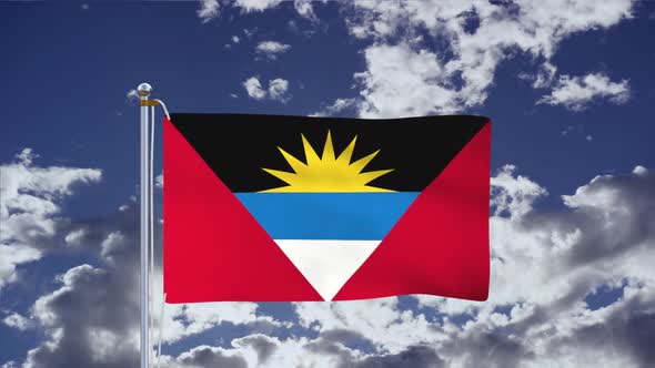 Flag Of Antigua And Barbuda Waving With Blue Sky alt