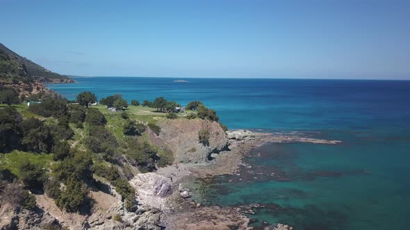 Tourist Camp on Cliff of Coast Near Mediterranean Sea, Aerial View