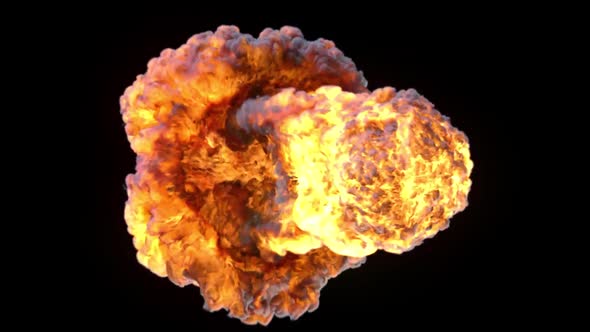 Explosions And Blasts. Explosion Spark And Particles Moves In Isolated Black Background