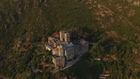 Drone Flight Of Sant Pere De Rodes In Mountainside alt