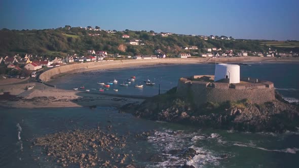 Fort Grey, Guernsey, Channel Islands, UK. Aerial drone view alt