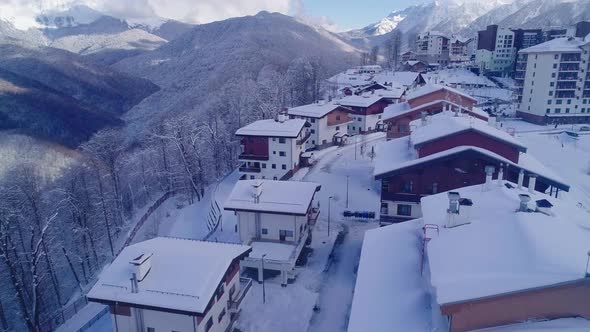Winter Aerial View of the Olympic Mountain Village Roza Plato